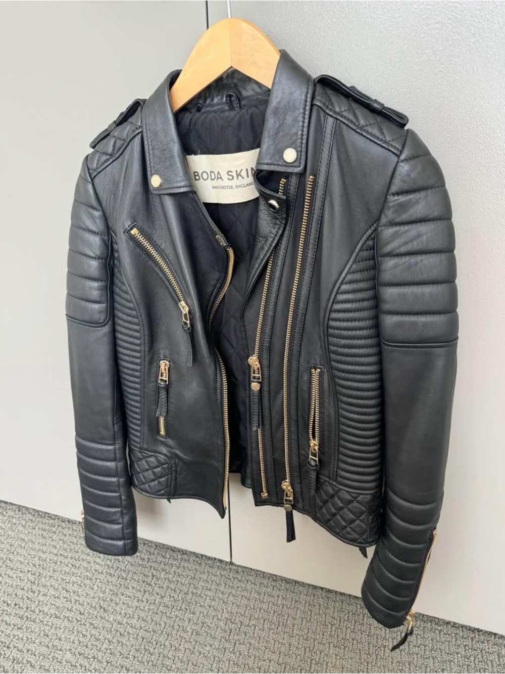 Boda Skins Women’s Black Quilted Leather Biker Jacket like new